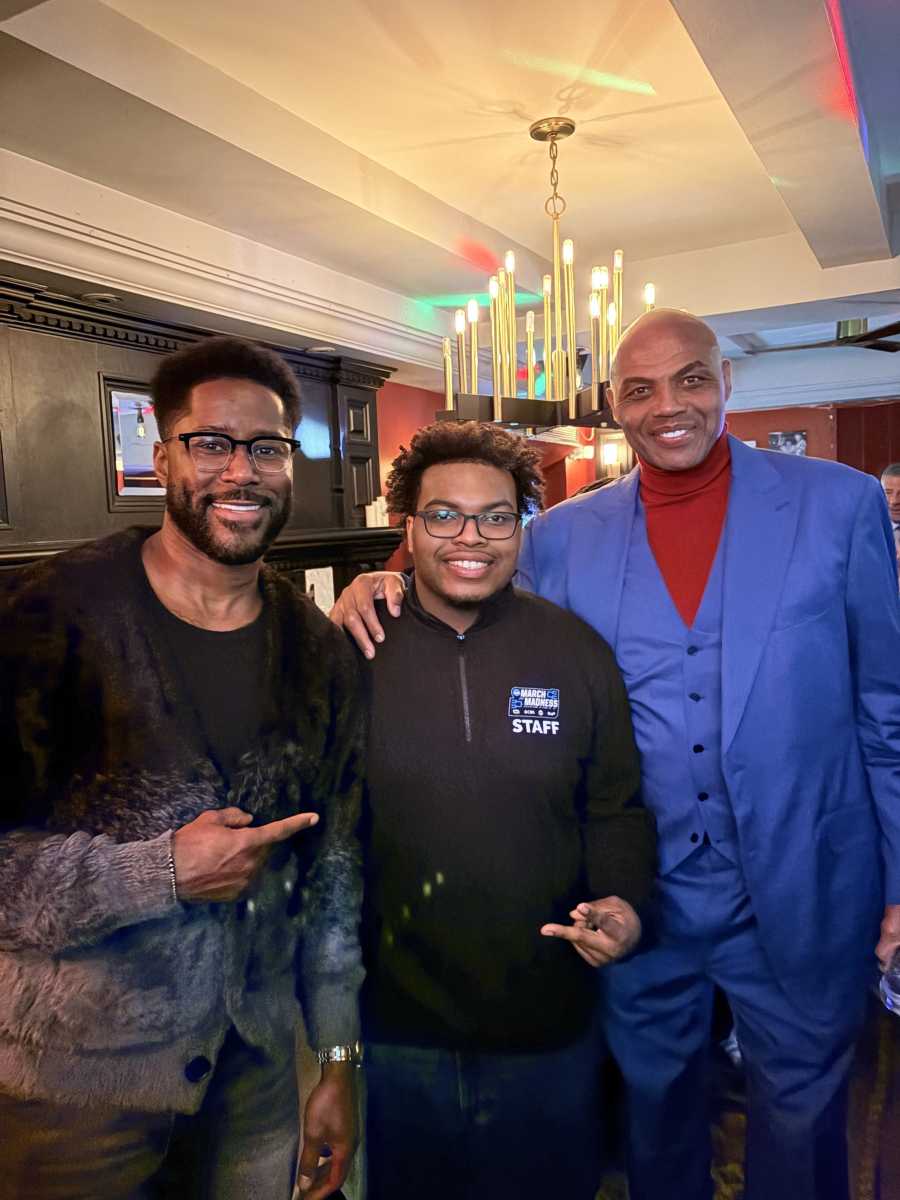 Vincent (center) with hosts Nate Burleson and Charles Barkley.