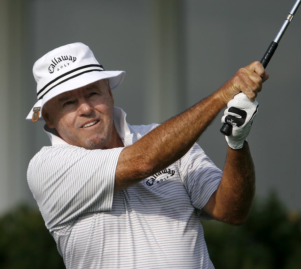 Jim Colbert watches his drive on the tenth hole during the opening round of the 2006 U.S....