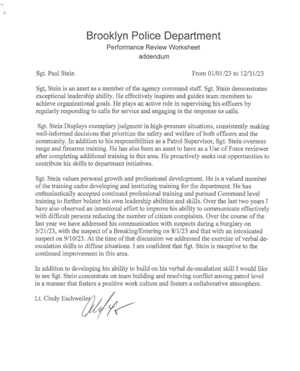 Paul Stein's 2023 Performance Review.