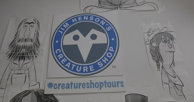 Drawings of characters from 2018's "The Happytime Murders" as well as the sign for the Jim Henson's Creature Shop in New York City.