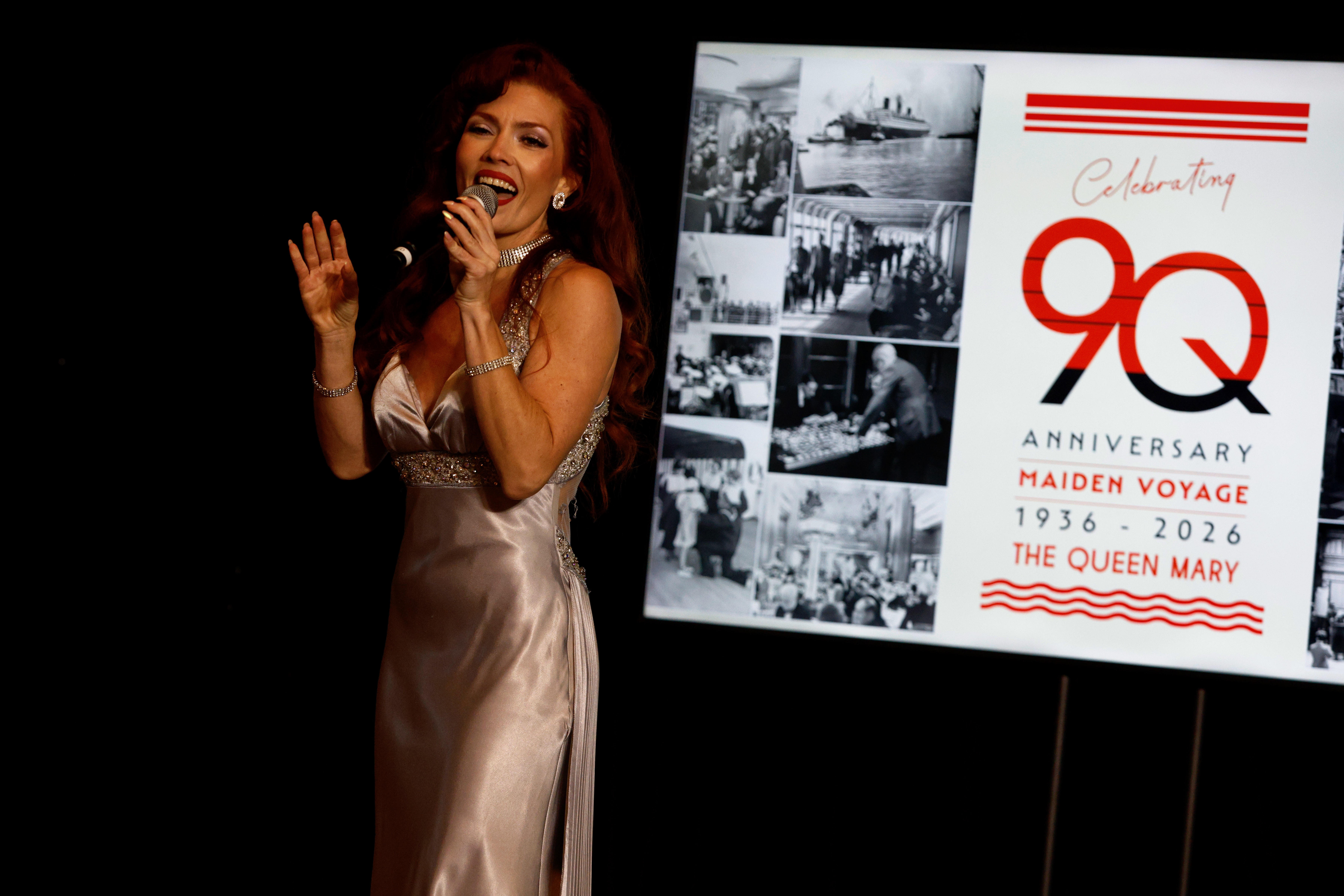 A performer sings on the Queen Mary in Long Beach...