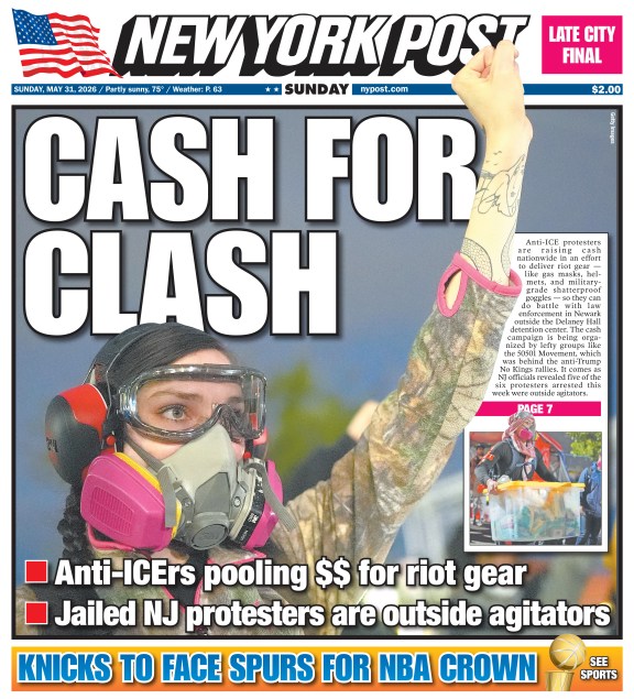 The New York Post front cover on May 31, 2026.