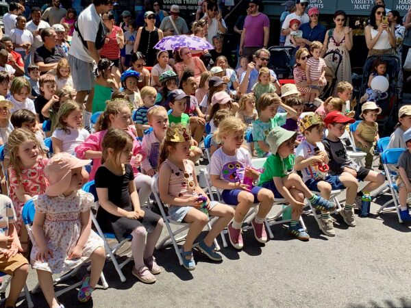 A crowd of youngsters view “Pinocchio, Reimagined” by the City Parks Foundation during Sunday’s 