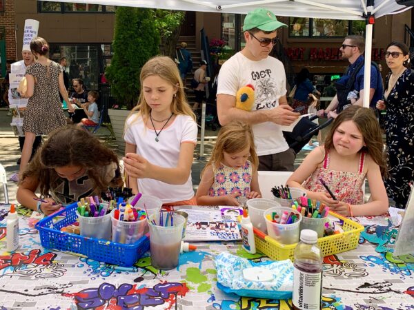 The “Creatively Wild” craft table was a popular stop at Sunday’s Montague Open Streets. Photo: Mary Frost/ Brooklyn Eagle