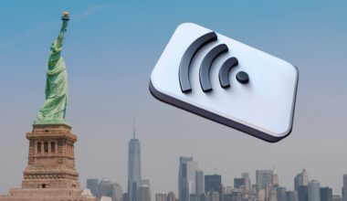Free internet access graphic over the New York City skyline near the Statue of Liberty