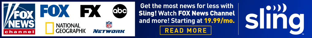 Sling TV ad banner featuring Fox Fox News FX ABC Nat Geo and NFL Network