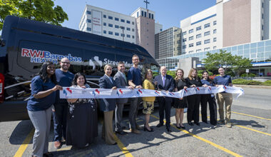 RWJBarnabas Health leadership and Trinitas Regional Medical Center staff join local officials to cut the ribbon for the Street Medicine Program