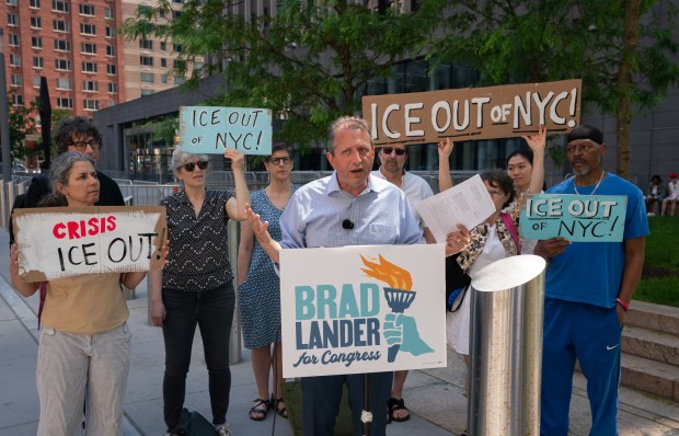 Brad Lander speaks outside the Jacob Javits Federal Building Wednesday, May 20, 2026 in Manhattan, New York. (Barry Williams/ New York Daily News)