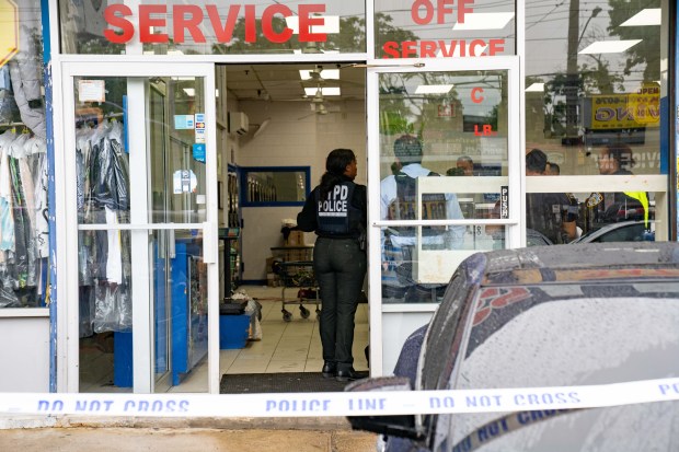 A 41yr old man was pronounced dead at Kings County Hospital after he was shot whilst doing his laundry inside of the Xpress Laundromat at 1809 Utica Avenue at the corner of Avenue J in Brooklyn on Monday May 25, 2026. 0933. A 68yr old man, who suffered a graze wound at the same location, was also taken to an area Hospital. (Theodore Parisienne / New York Daily News)