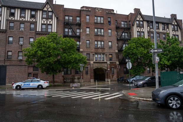 A 29yr old man was pronounced dead at Saint Barnabas Hospital where he was taken by private means after he was shot in the chest outside of 2201 Haviland Avenue in the Bronx on Sunday May 24, 2026. 0734. (Theodore Parisienne / New York Daily News)