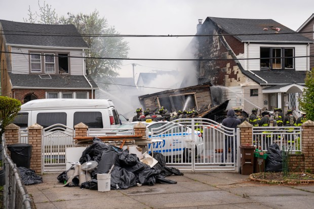 A destroyed house is pictured after a massive explosion on 130th St. in Queens on Thursday, April 30, 2026. (Theodore Parisienne / New York Daily News)