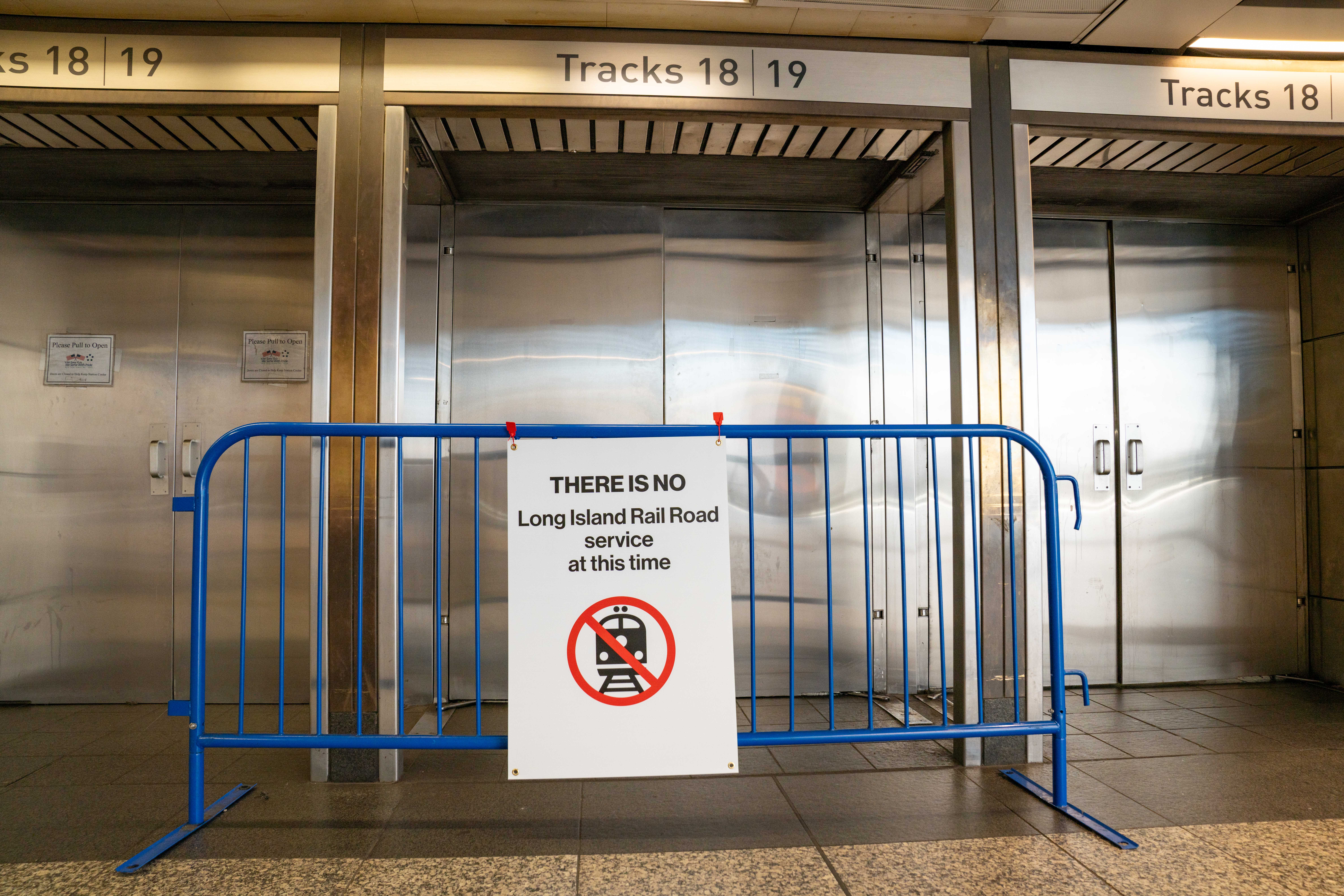 Tracks closed off at the Long Island Rail Road station...