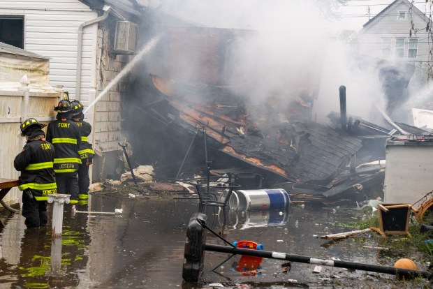 A destroyed house is pictured after a massive explosion on 130th St. in Queens on Thursday, April 30, 2026. (Theodore Parisienne / New York Daily News)