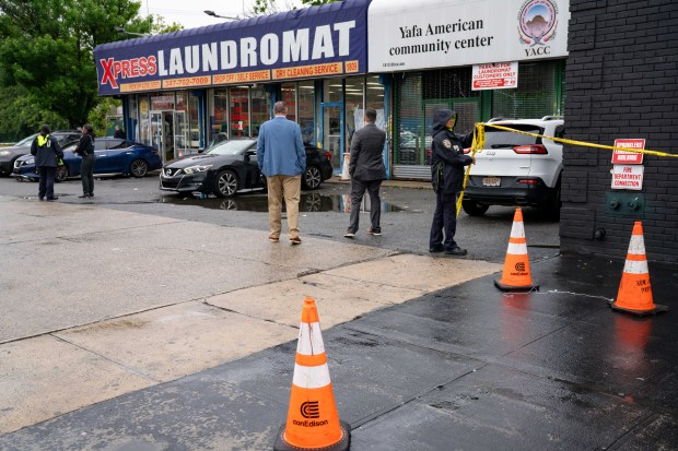 A 41yr old man was pronounced dead at Kings County Hospital after he was shot whilst doing his laundry inside of the Xpress Laundromat at 1809 Utica Avenue at the corner of Avenue J in Brooklyn on Monday May 25, 2026. 0933. A 68yr old man, who suffered a graze wound at the same location, was also taken to an area Hospital. (Theodore Parisienne / New York Daily News)