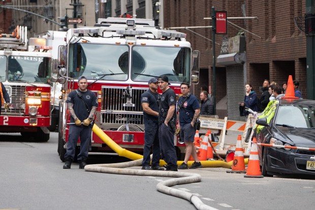FDNY members respond to a fire in the East River Tunnel at Penn Station Thursday, May 14, 2026 in Manhattan, New York.