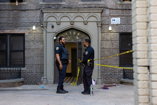 NYPD at the scene where a 17-year-old girl was fatally stabbed at 1105 Boynton Ave, Bronx, New York on Thursday, May 2, 2024.