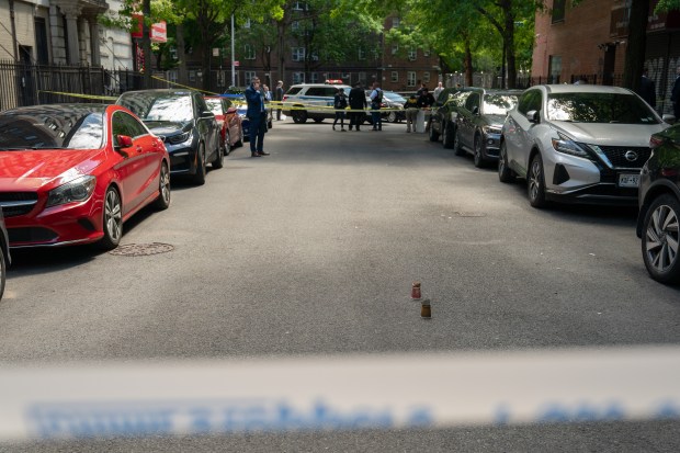 NYPD officers and detectives investigate a shooting at E. 7th St. near Avenue D in Manhattan on Thursday, May 7, 2026. (Barry Williams/ New York Daily News)