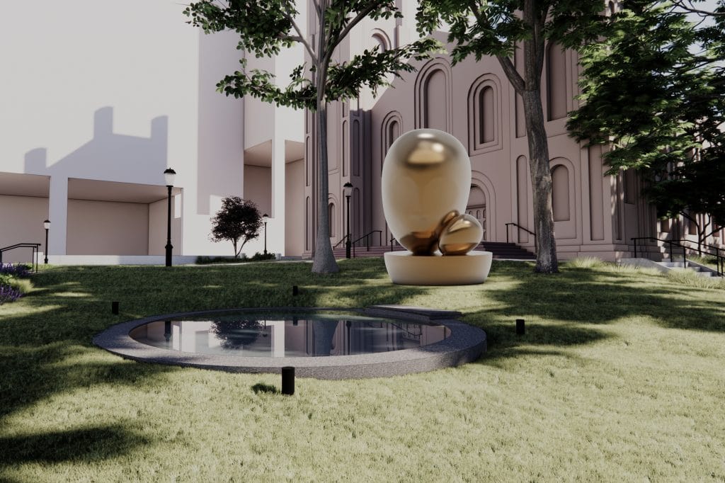 an image of two bronze beans on a lawn