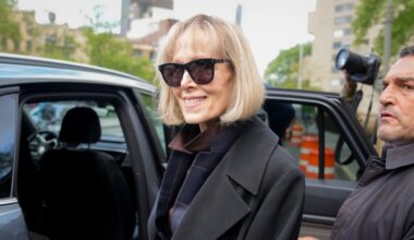 Former advice columnist E. Jean Carroll, left, leaves Manhattan federal court, Thursday, May 4, 2023, in New York. (AP Photo/John Minchillo, File)