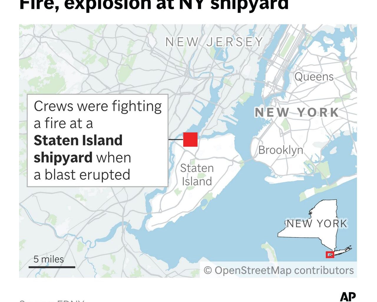 A fire and shipyard explosion on Staten Island injures at least 16, including 3 seriously