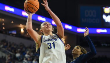 2026 WNBA draft snub and former women's ncaa basketball transfer portal candidate South Dakota State Jackrabbits forward Brooklyn Meyer (31) shoots the ball while playing against the Kansas City Roos during Summit League quarterfinals on Thursday, March 5, 2026, at Denny Sanford Premier Center in Sioux Falls, South Dakota.