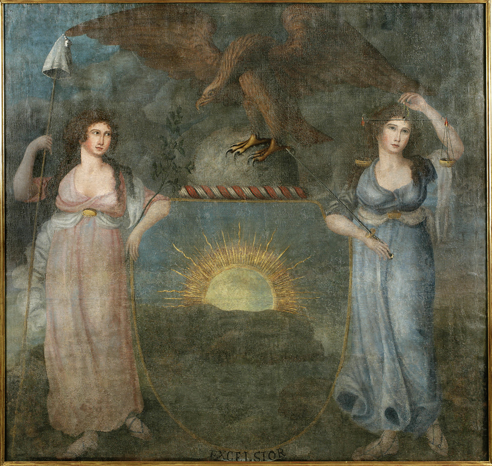 Unidentified artist, Excelsior, last quarter of the 18th century. Oil on linen. The New York Historical, X.731