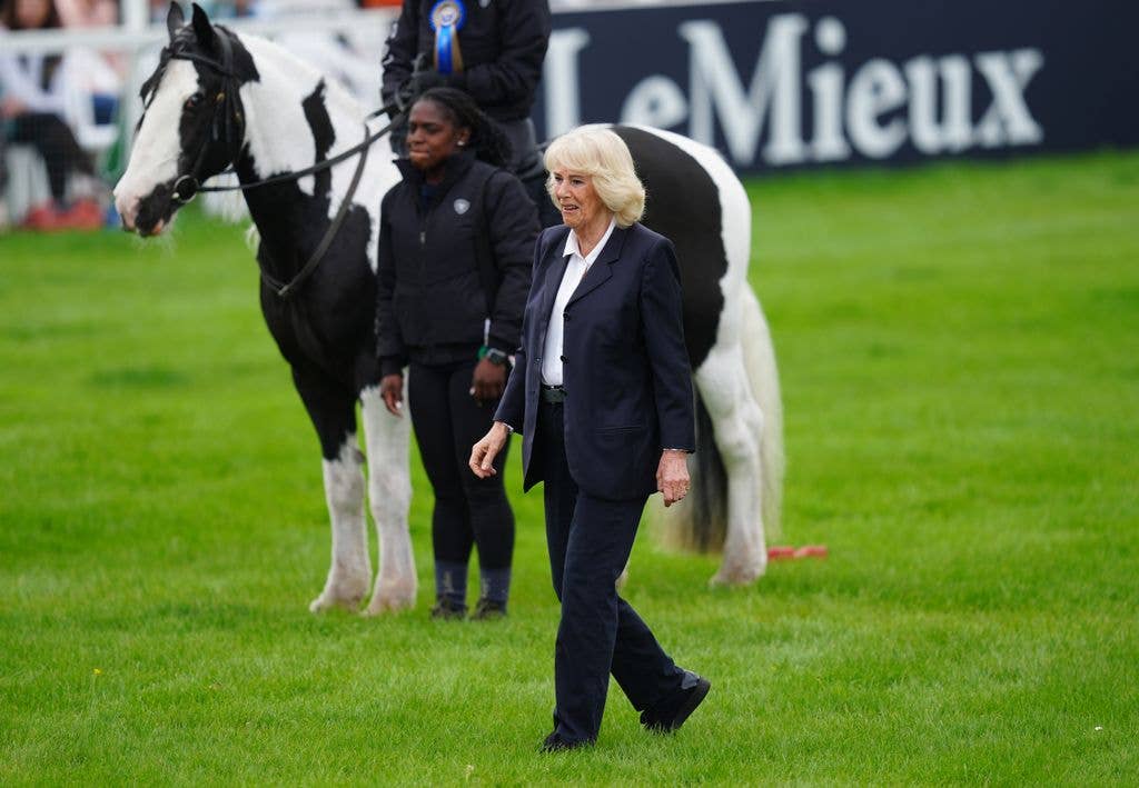 Queen Camilla during a medal presentation on day two of the Badminton Horse Trials 2026