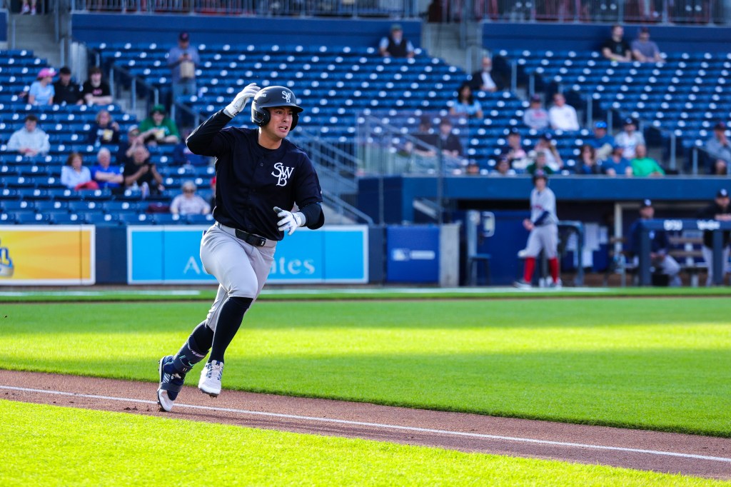 Anthony Volpe playing for the Scranton/Wilkes-Barre RailRiders during a game against the Worcester Red Sox.