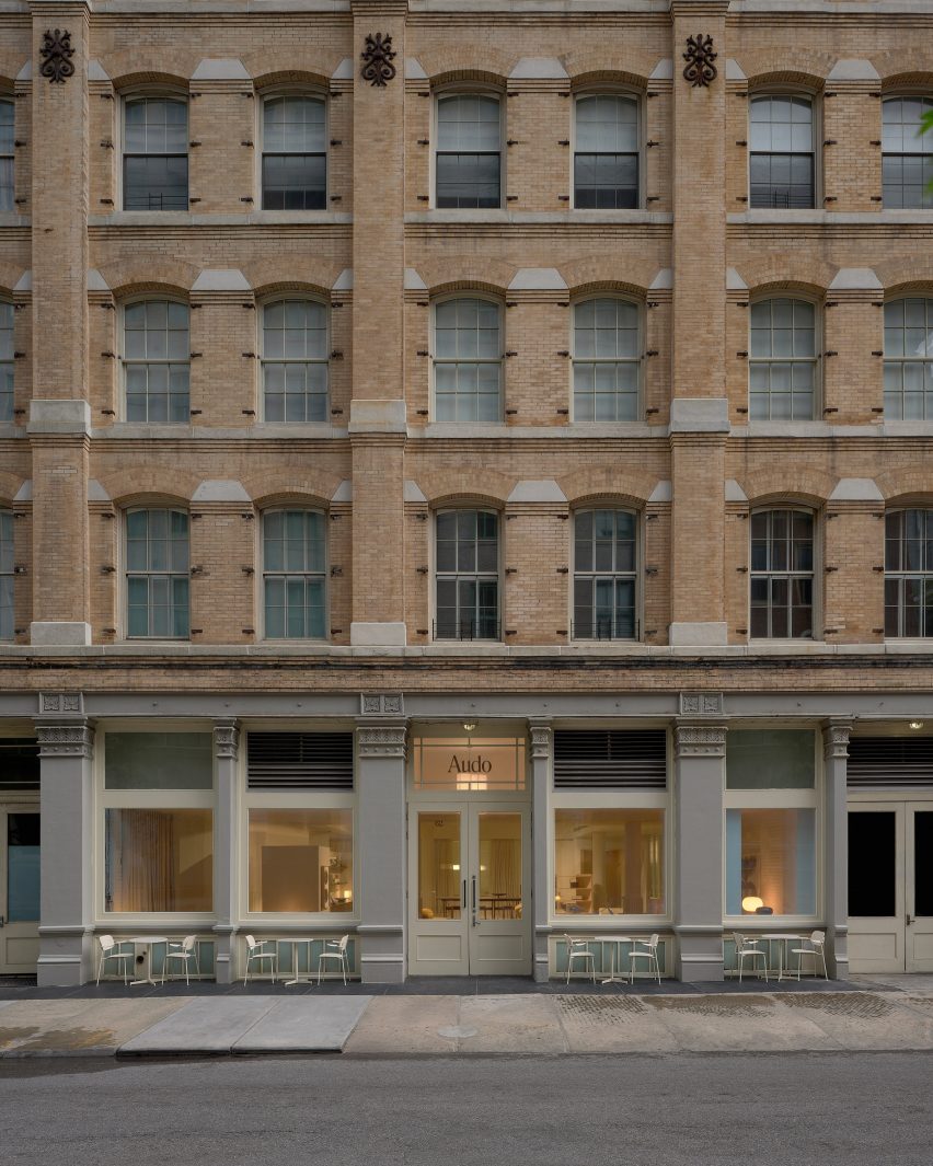 The exterior of Audo House in a historic building on Laight Street in Tribeca