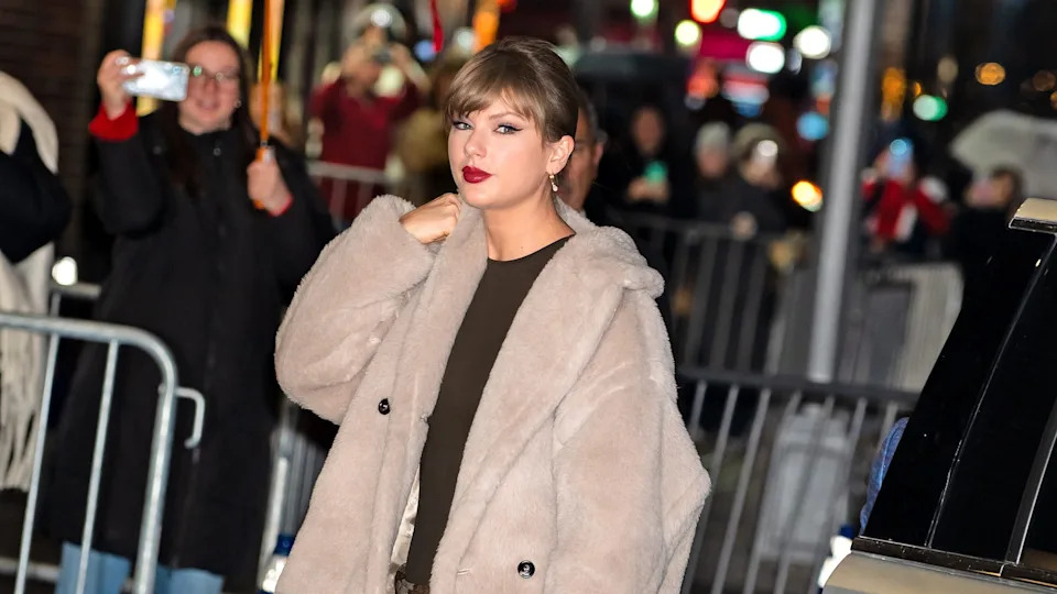 NEW YORK, NY - DECEMBER 10: Taylor Swift is seen arriving at "The Late Show With Stephen Colbert" on December 10, 2025 in New York City.