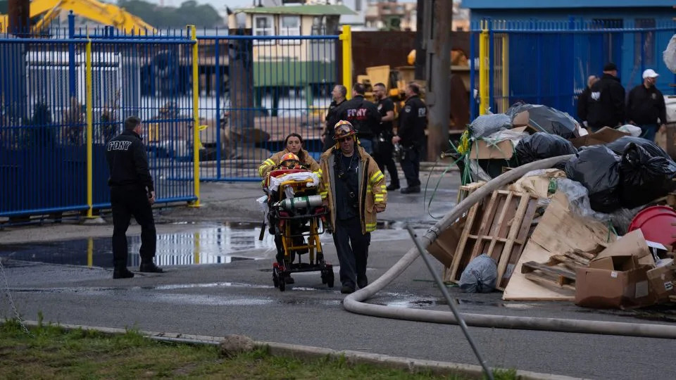 Firefighters and emergency crews responded to an explosion and fire at a shipyard on Staten Island, New York, on. Friday. - Lokman Vural Elibol/Anadolu/Getty Images