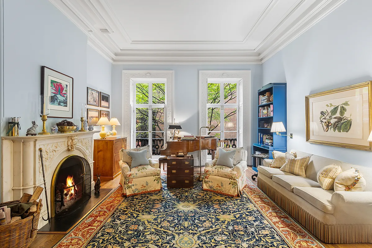 rear parlor with mantel, moldings, high ceiling