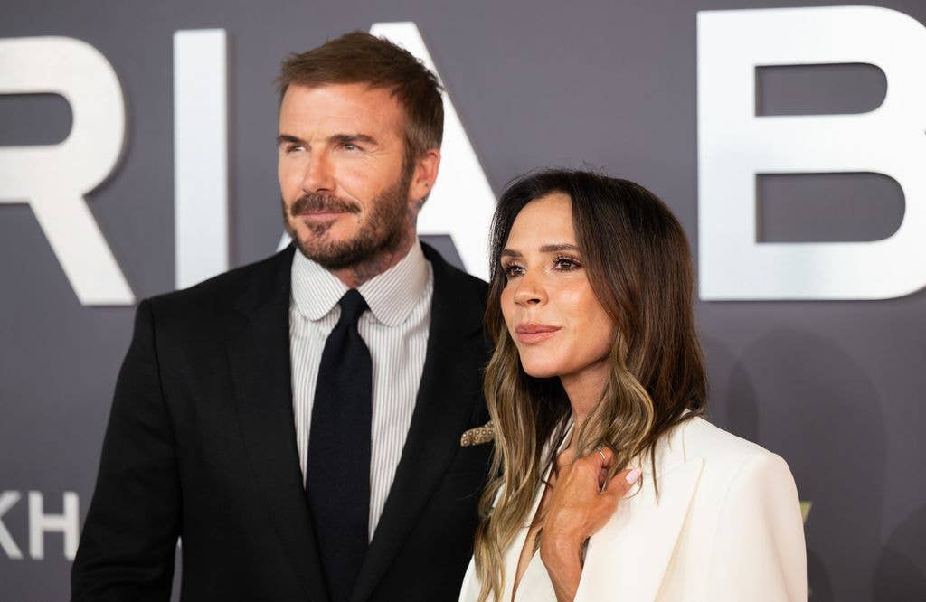 LONDON, ENGLAND - OCTOBER 08: Victoria Beckham and David Beckham attend the "Victoria Beckham" World Premiere at the Curzon Mayfair on October 08, 2025 in London, England. (Photo by Samir Hussein/WireImage)