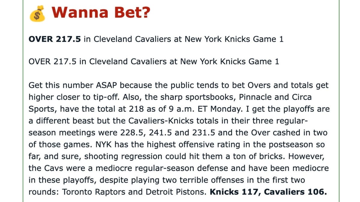 Geoff Clark's analysis of the Cleveland Cavaliers at New York Knicks in Game 1 of the 2026 Eastern Conference Finals for the OutKick newsletter Tuesday, May 19.