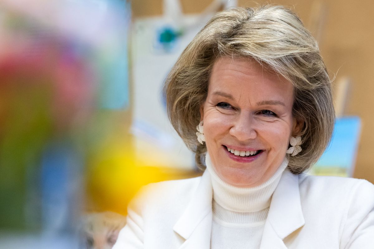 Queen Mathilde of Belgium visits the GBS Salto primary school as part of the "Flemish Anti-Bullying Week 2024" 