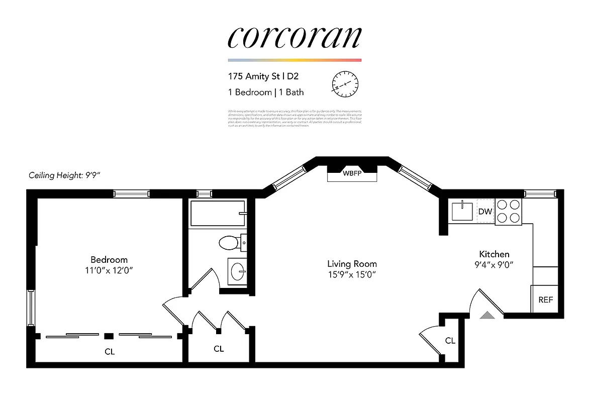 floorplan with kitchen on one end of the unit and bedroom on the other