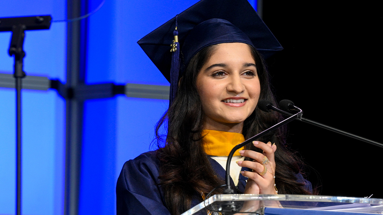 Aleeza Mughal at a podium