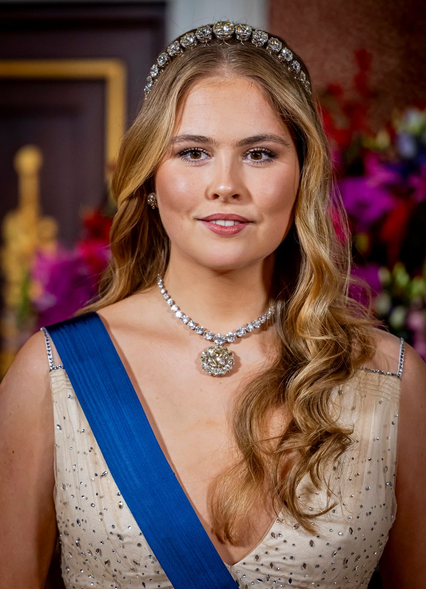 Princess Amalia of The Netherlands attends a state banquet offered to President Alexander Stubb of Finland at the Royal Palace Amsterdam on December 11, 2025 in Amsterdam