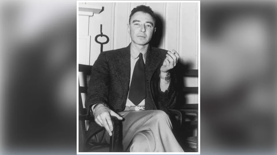 Portrait of J. Robert Oppenheimer.