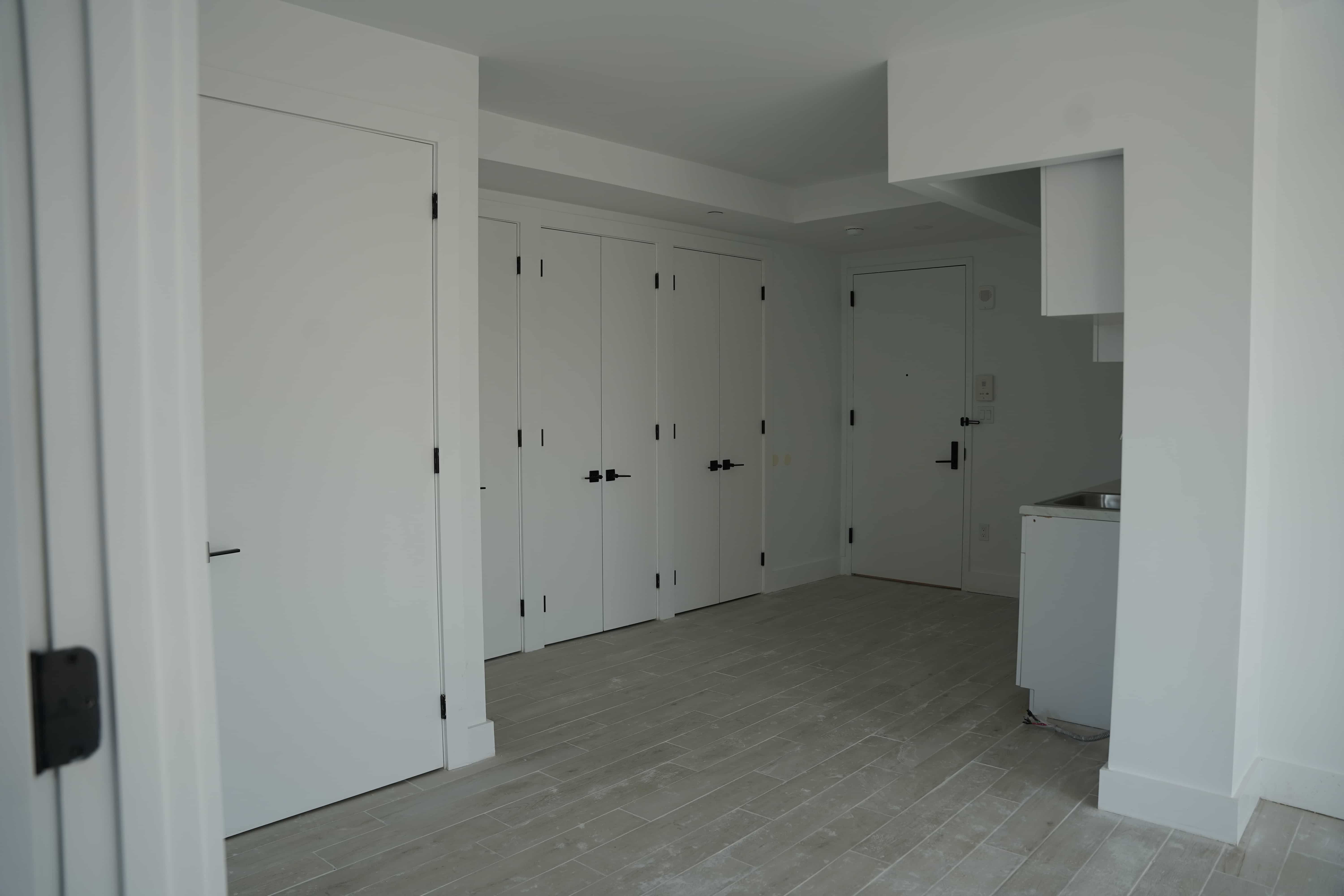 kitchen with white cabinets