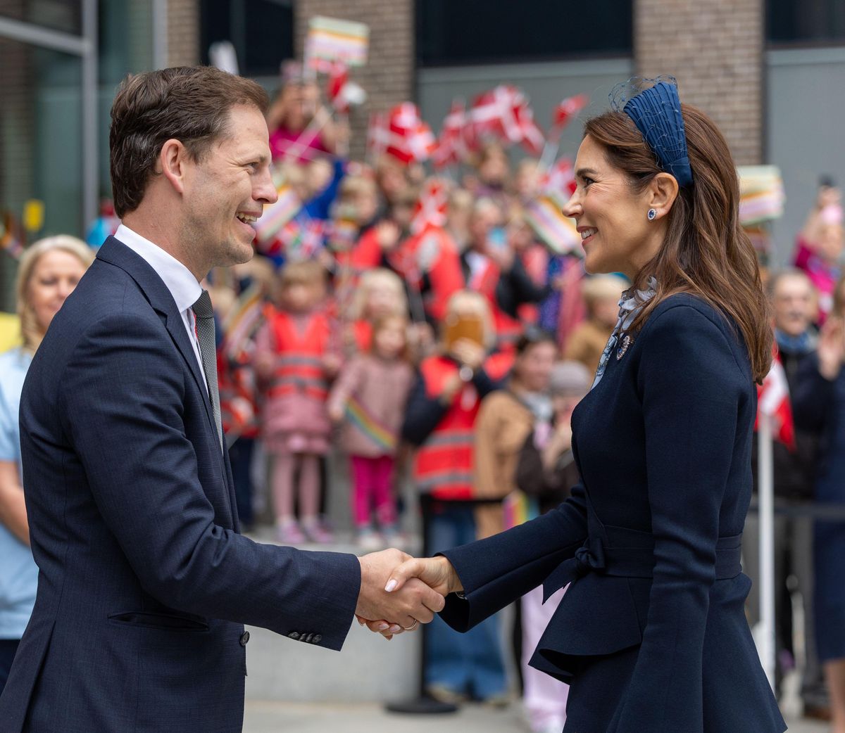 Queen Mary of Denmark is seen with Mads Duedahl, politician and chairman of Region Nordjylland. 