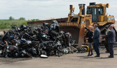 Cops use bulldozers to crush 200 seized motorbikes on Staten Island