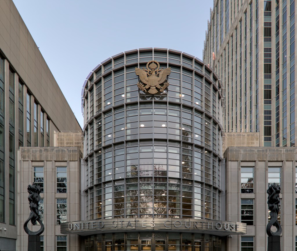 Entrance to the U.S. District Court Eastern District of New York in downtown Brooklyn.