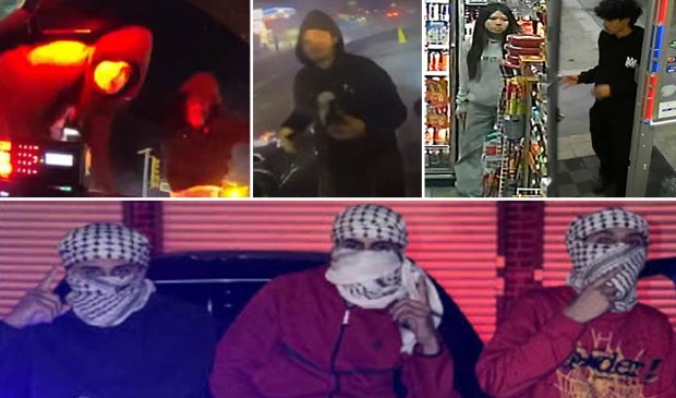 Police released images from a massive "Fast & Furious" style car meetup that caused havoc in Queens, and asked for help identifying the people involved, including a trio who jumped on the hood of a police car responding to the chaos, cracking its windshield. (NYPD)
