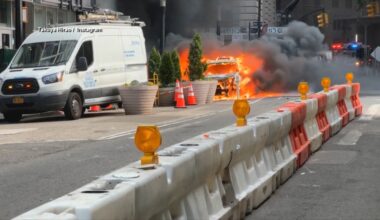 A car catches fire and explodes in lower Manhattan