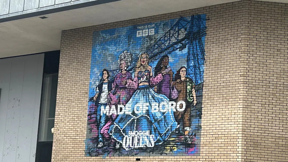The mural of Smoggie Queens on a wall at the Cleveland Centre on Grange Road in Middlesbrough’s shopping area.