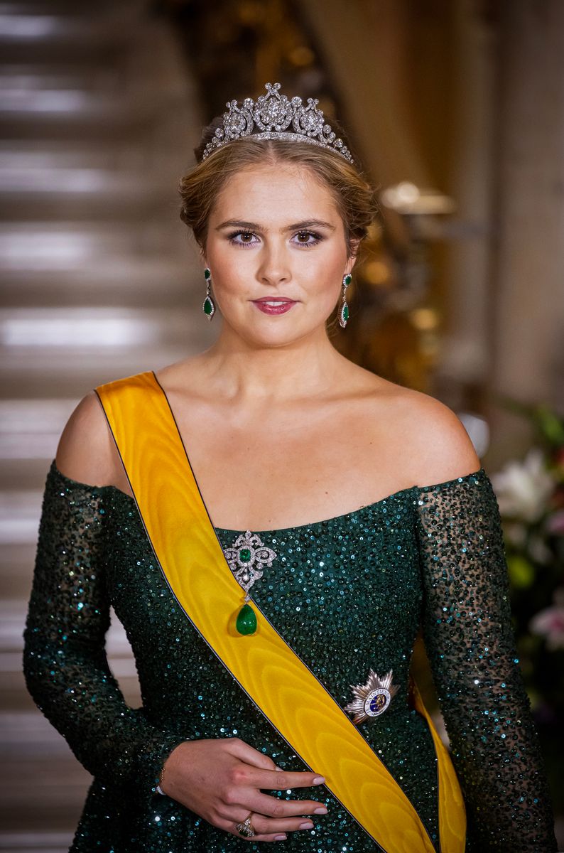 Princess Amalia of The Netherlands after the swearing ceremony of the new Grand Duke at the gala diner at Grand Ducal Palace on October 3, 2025 in Luxembourg