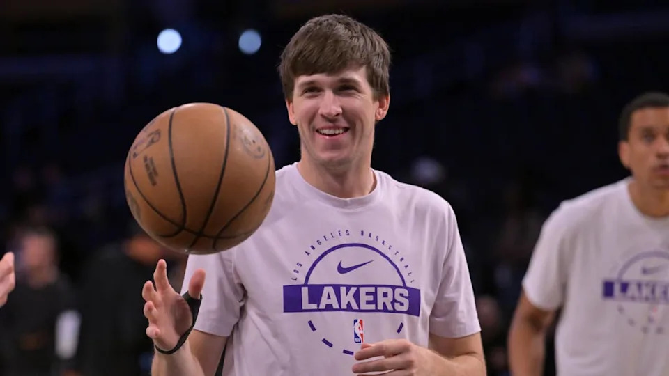 Los Angeles Lakers guard Austin Reaves prior to the game against the <a class="link " href="https://sports.yahoo.com/nba/teams/cleveland/" data-i13n="sec:content-canvas;subsec:anchor_text;elm:context_link" data-ylk="slk:Cleveland Cavaliers;sec:content-canvas;subsec:anchor_text;elm:context_link;itc:0" data-yga="{"yLinkElement":"context_link","yModuleName":"content-canvas","yLinkText":"Cleveland Cavaliers","ySubModuleName":"anchor_text","yHasCommerce":false}">Cleveland Cavaliers</a> at Crypto.com Arena.Jayne Kamin-Oncea-Imagn Images