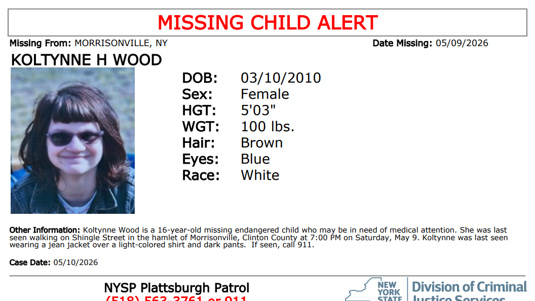 New York State Police searching for missing child from Morrisonville