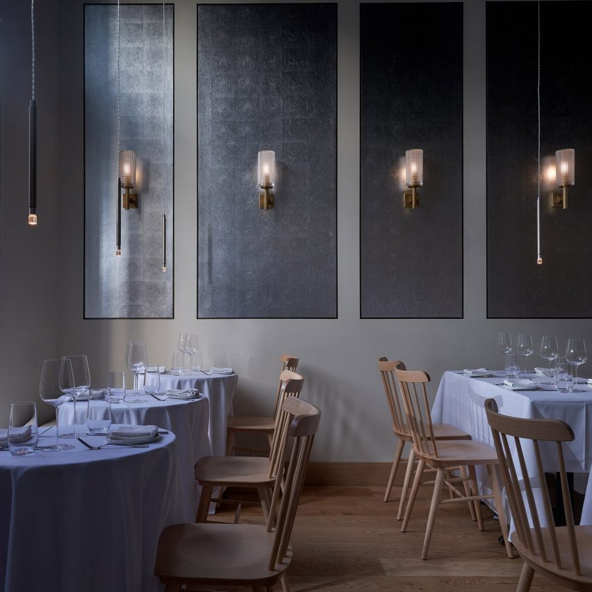 Metallic panels on wall